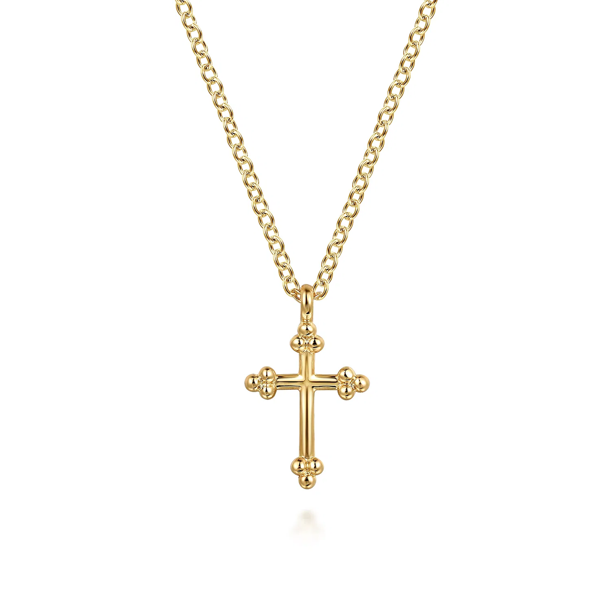 Cross Pendant in 14k Gold with Beading Detail