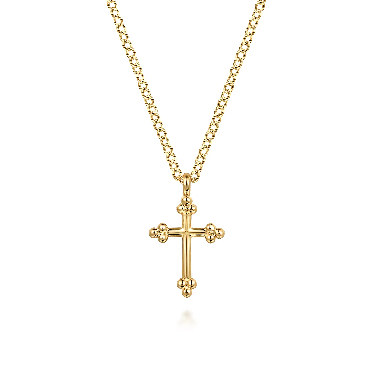 Cross Pendant in 14k Gold with Beading Detail
