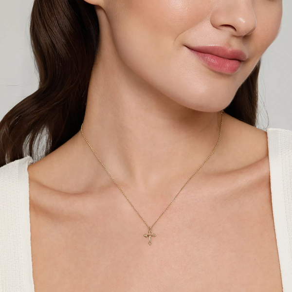 Cross Pendant in 14k Gold with Beading Detail