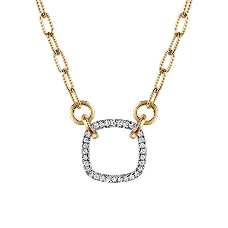 Cushion Shaped Diamond Stationary Pendant Necklace in White & Yellow Gold