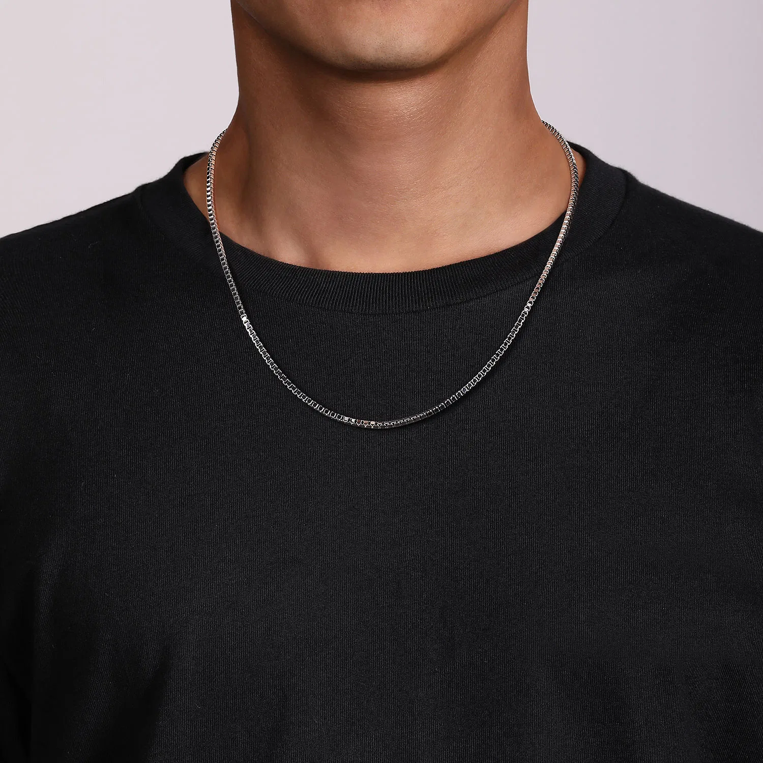 Sterling Silver Solid Box Chain Necklace, 22"