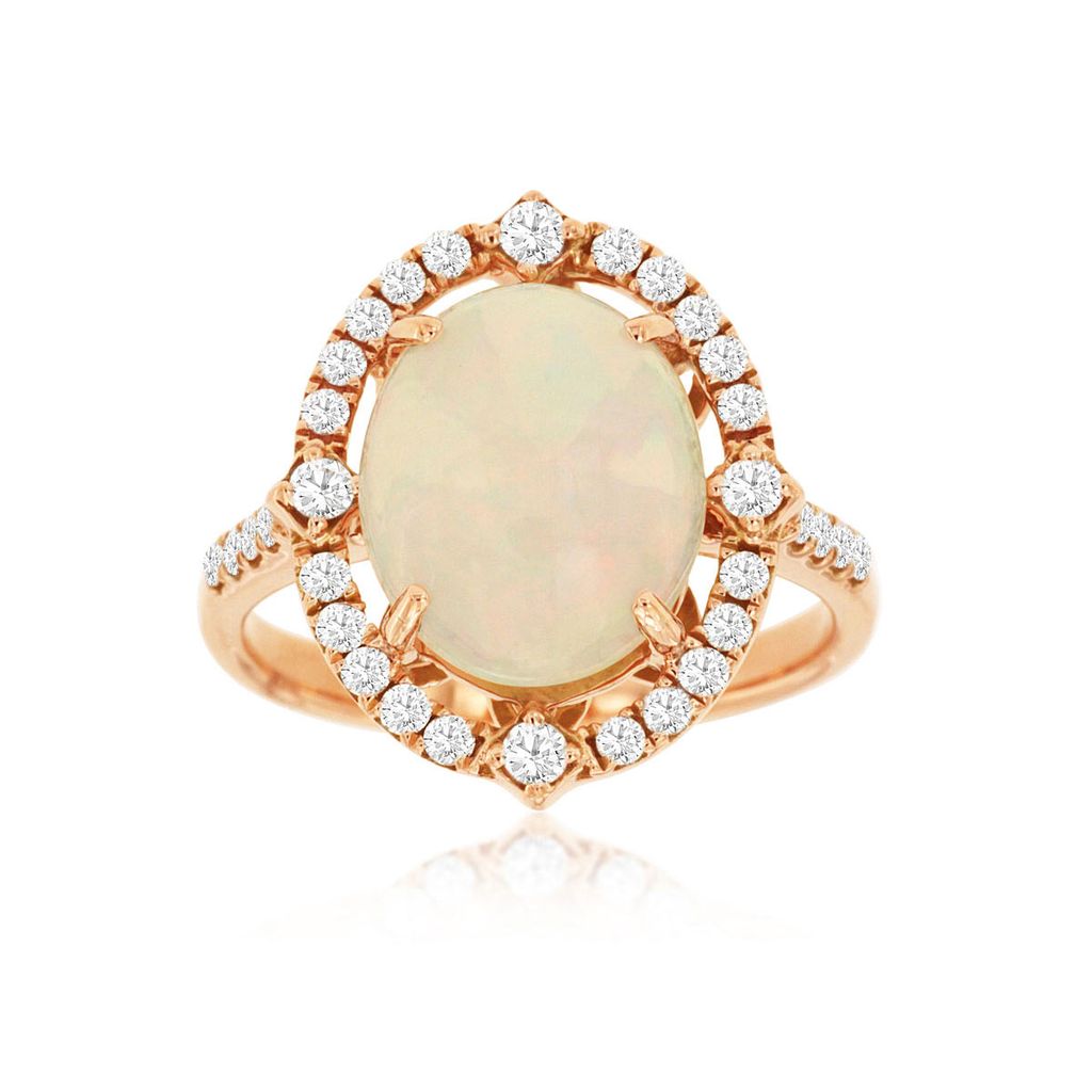 Opal and Diamond Halo Ring, 0.33cttw