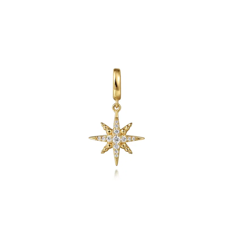 14K Yellow Gold Diamond Star Charm with Hinged Bail
