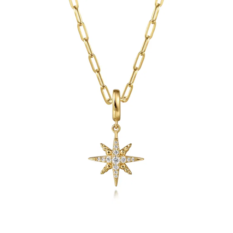 14K Yellow Gold Diamond Star Charm with Hinged Bail