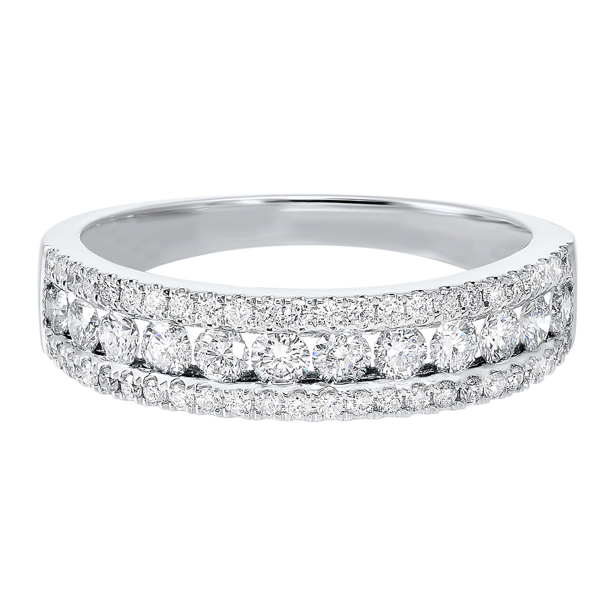 Triple Row Diamond Band in White Gold- 1.50 twt.