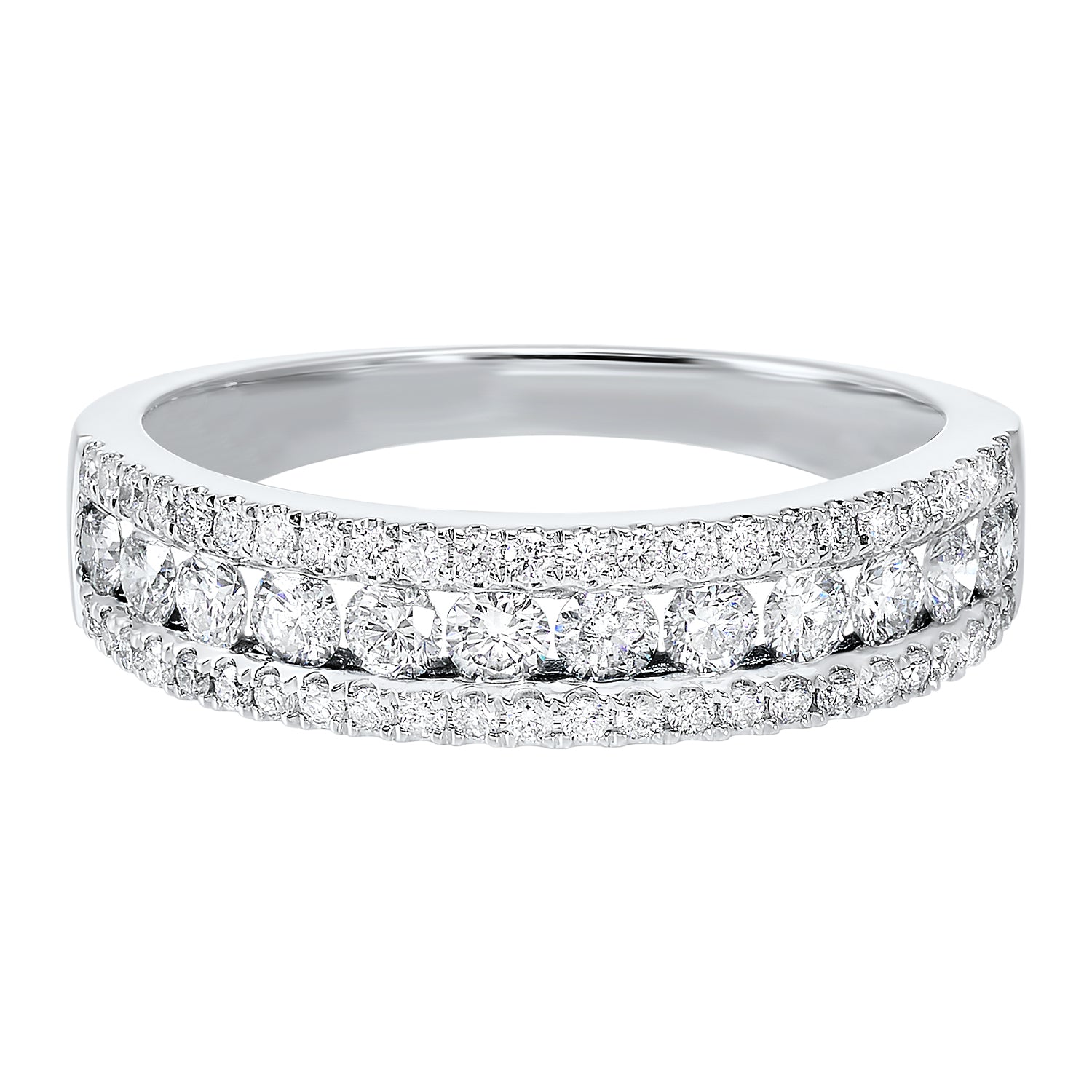 Triple Row Diamond Band in White Gold- 1.50 twt.