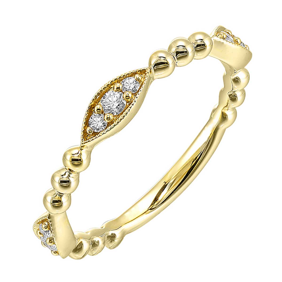 Marquise Station Diamond Cluster Beaded Ring in Yellow Gold, 0.15 cttw