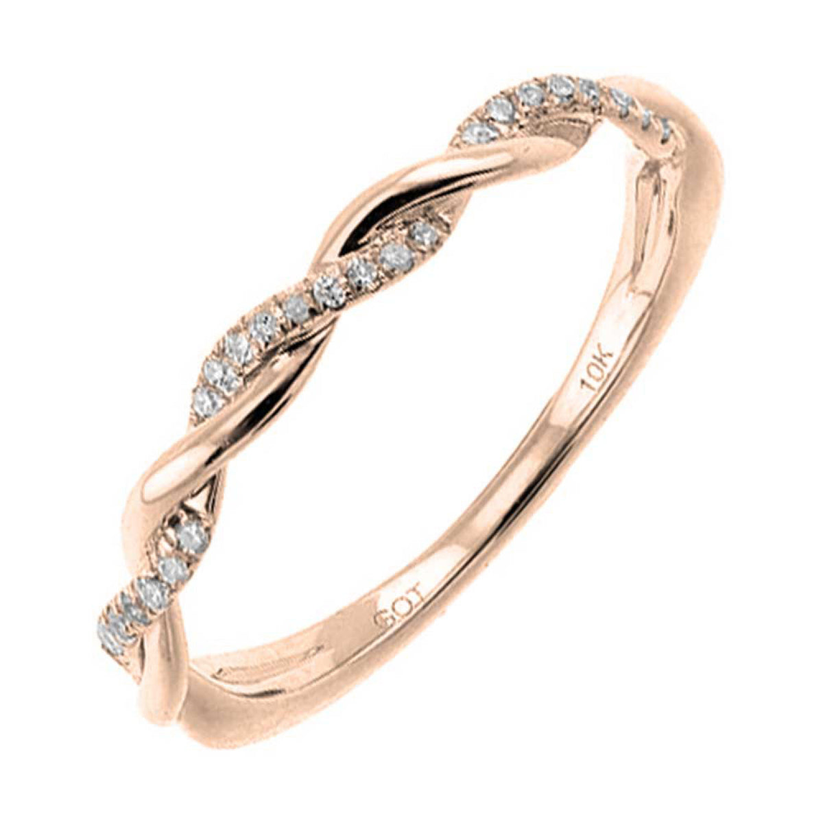 Woven Twist Rose Gold Stackable Diamond Band, 0.08 cttw