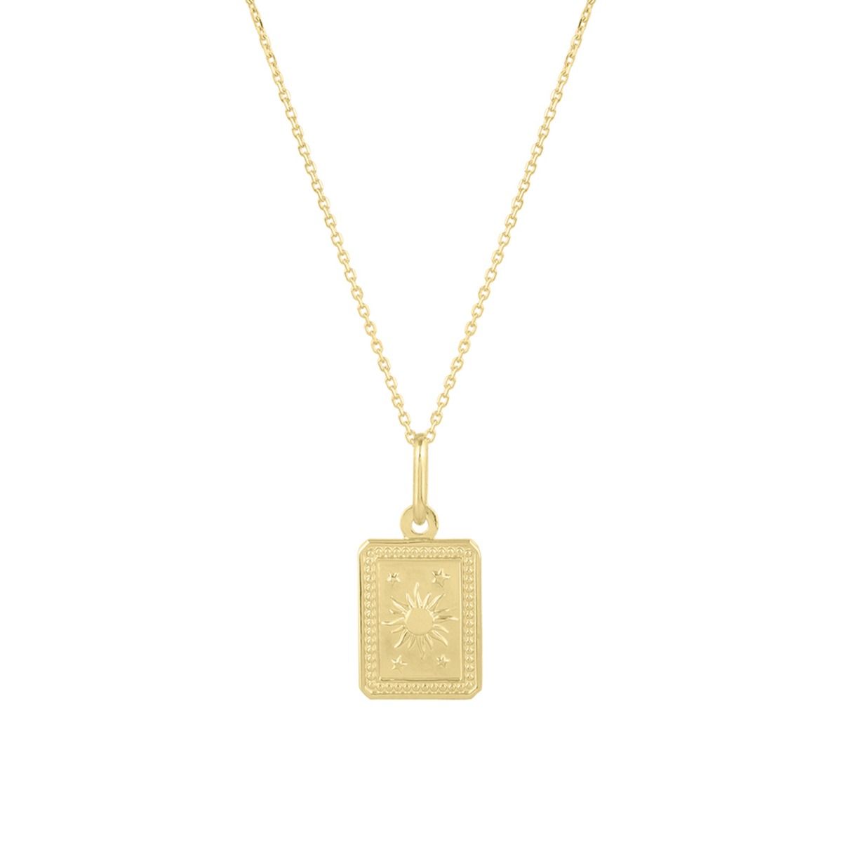 14K Yellow Gold Polished Rectangle Sun &amp; Stars Pendant