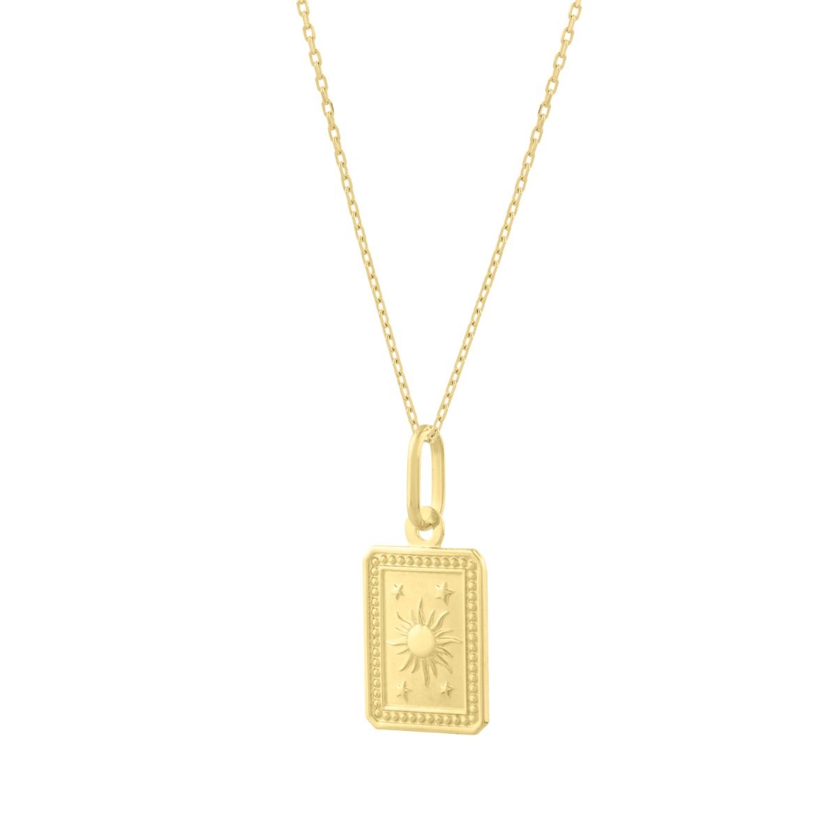 14K Yellow Gold Polished Rectangle Sun & Stars Pendant