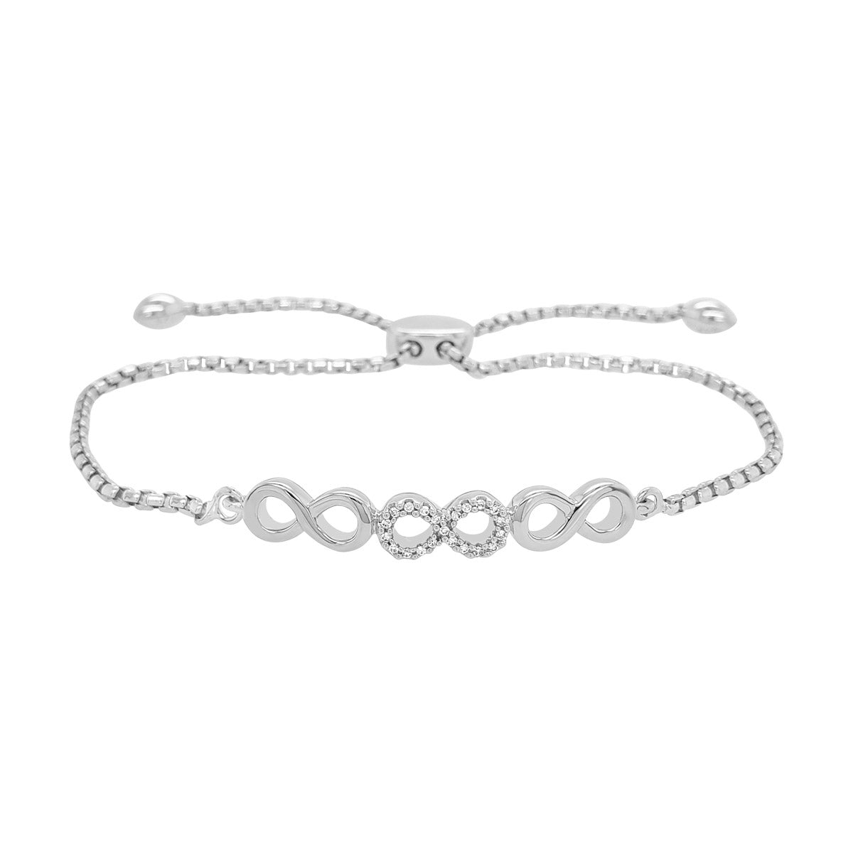 Infinity Bolo Bracelet with Diamonds in Sterling Silver