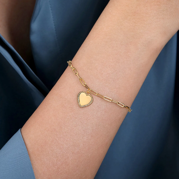 Paperclip Chain Bracelet with Beaded Heart Charm