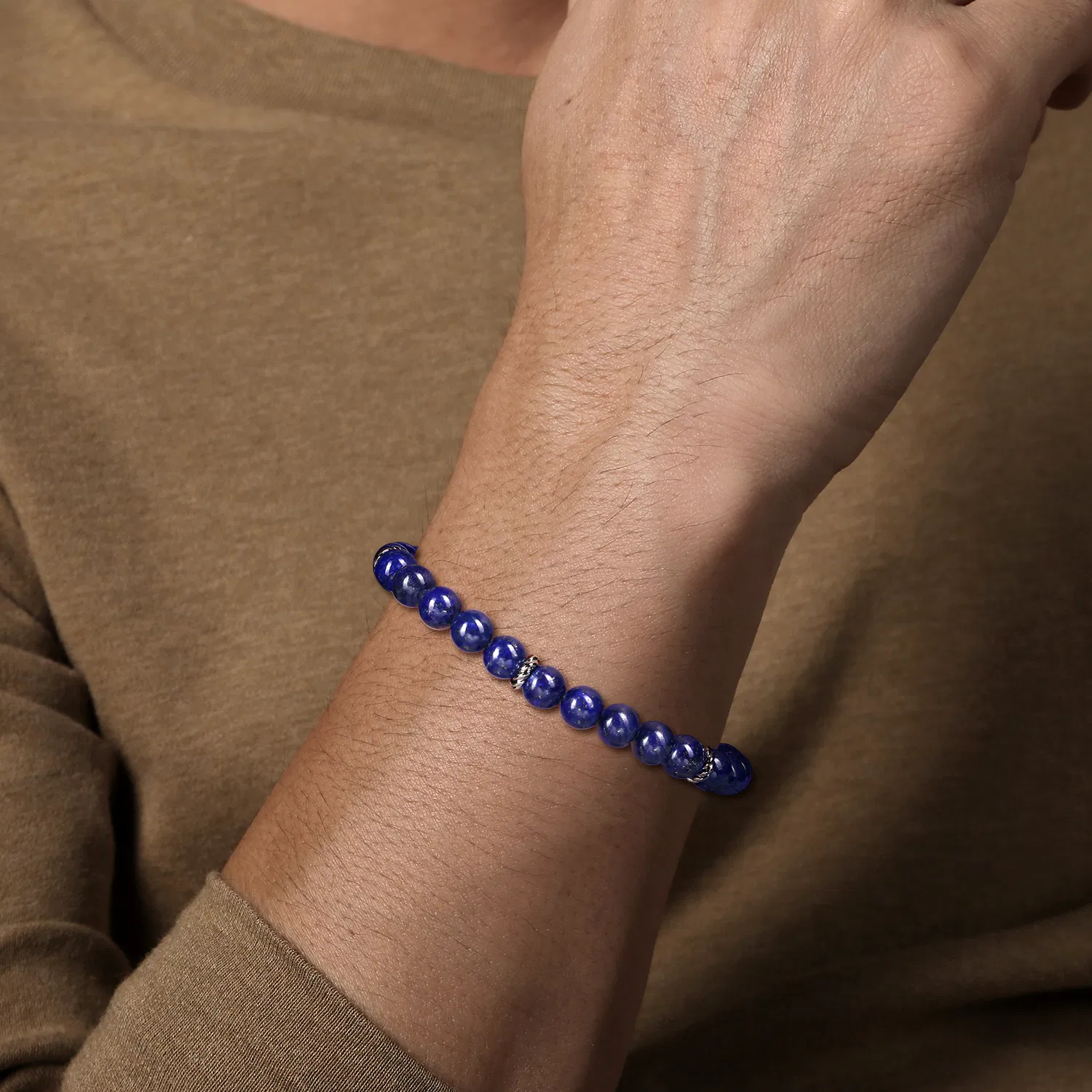 Sterling Silver Lapis Beaded Bracelet