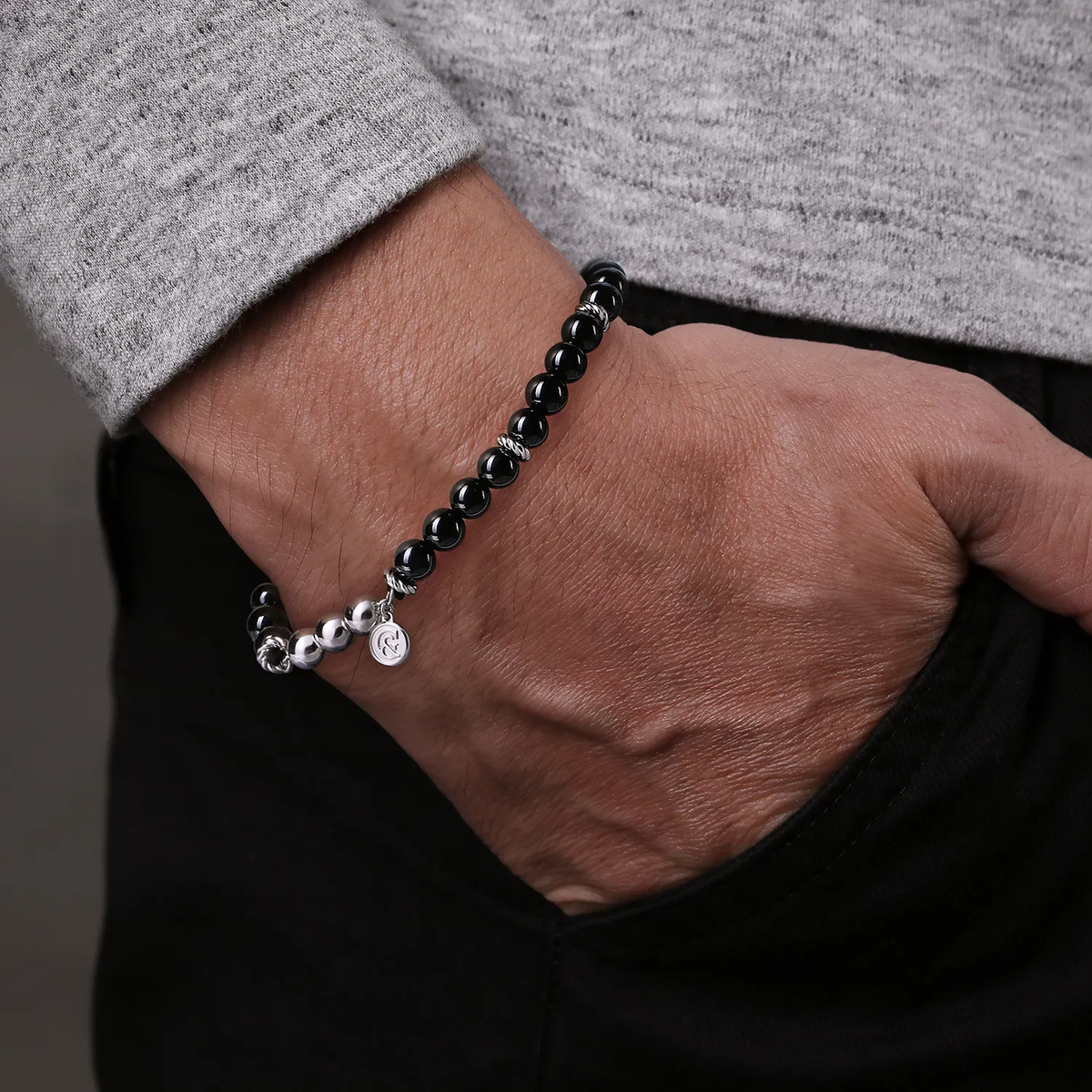 Sterling Silver Black Onyx Beaded Bracelet