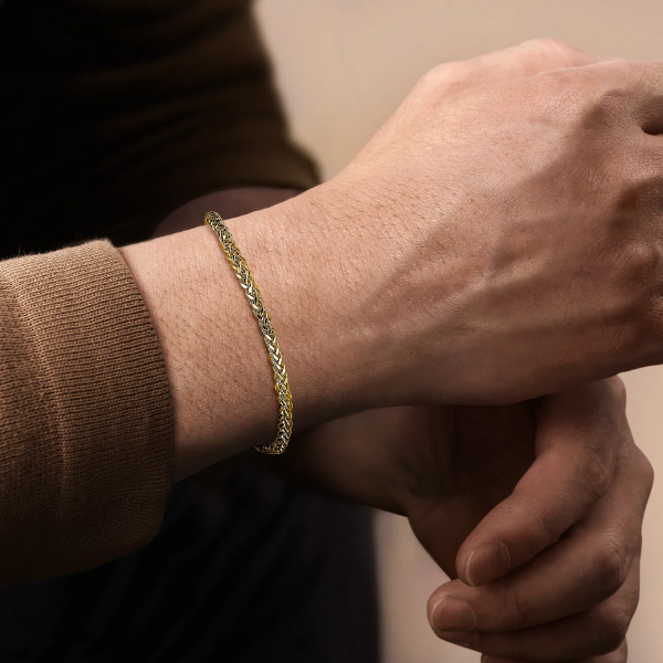 14K Yellow Gold Masculine Hollow Wheat Chain Bracelet
