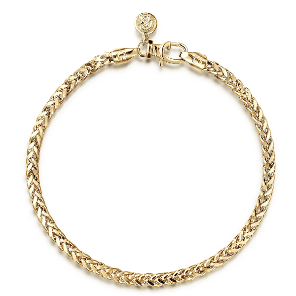 14K Yellow Gold Masculine Hollow Wheat Chain Bracelet