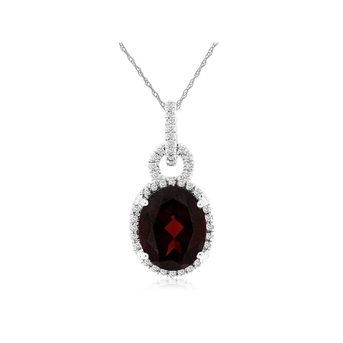 Oval Mozambique Garnet and Diamond Halo Pendant Necklace in White Gold
