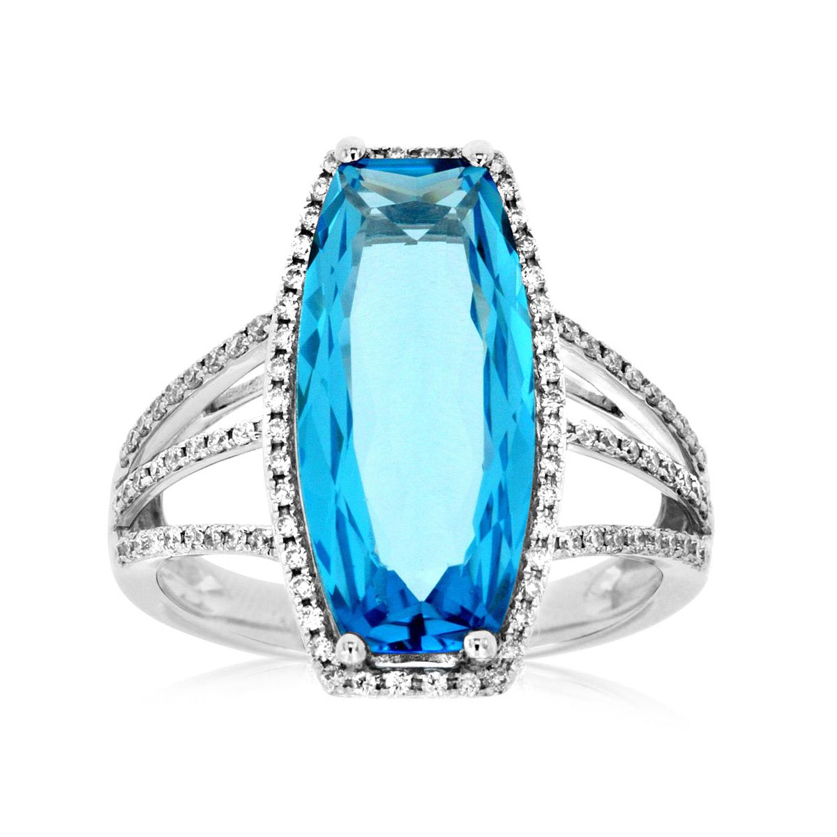 Fancy-Cut Blue Topaz and Diamond Ring