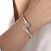 Bujukan White Sapphire Hinged Bypass Cuff Bangle Bracelet in Sterling Silver