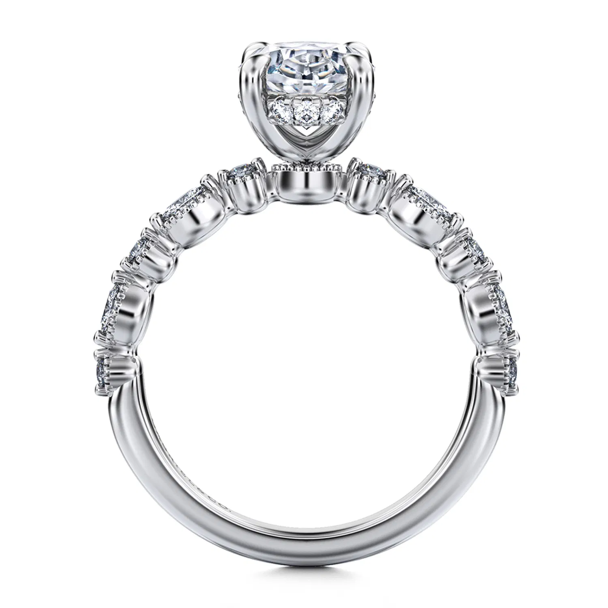 Victorian-Inspired Hidden Halo Diamond Engagement Ring Setting