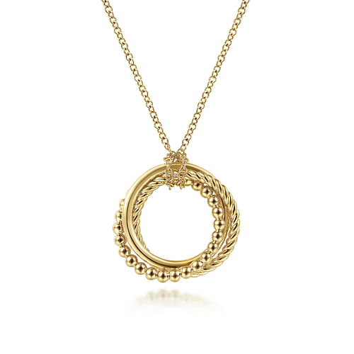 Bujukan Bead and Twisted Rope Multi Circle Pendant Necklace in Yellow Gold