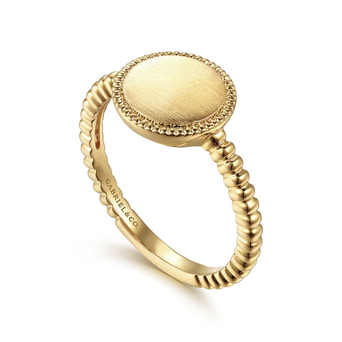 Round Engravable Bujukan Bead Signet Ring in Yellow Gold