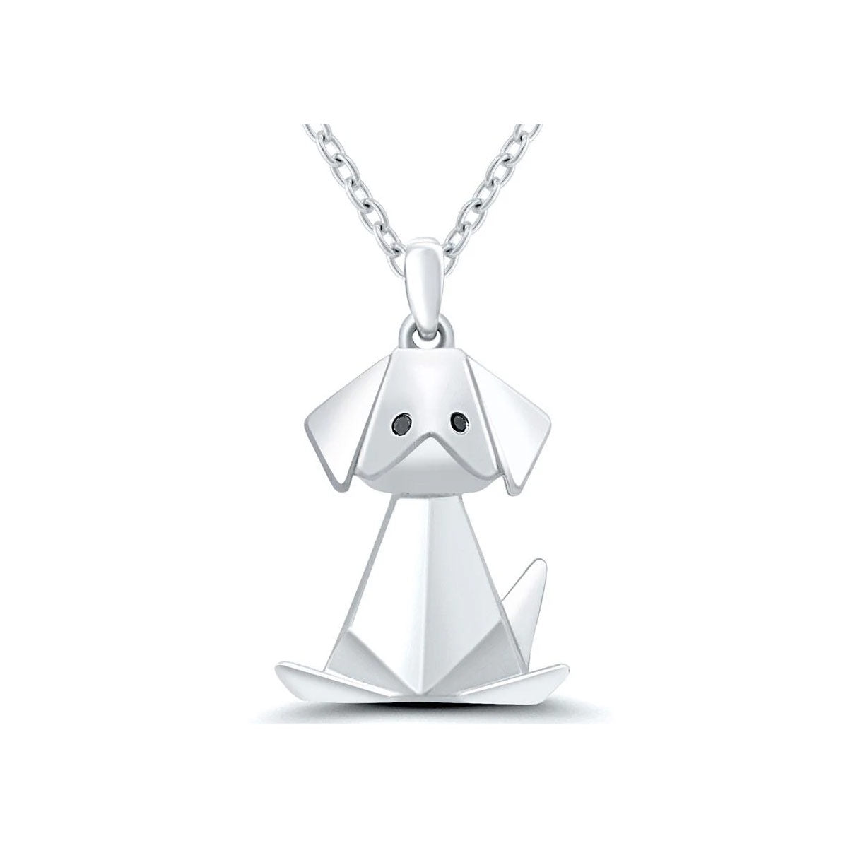 Origami Dog Black Diamond Pendant Necklace in Sterling Silver