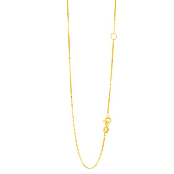 Adjustable 18” Yellow Gold 0.8mm Box Chain Necklace with Lobster Clasp