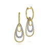 Graduating Teardrop Diamond Huggie Earrings in Yellow and White Gold, 0.30 cttw