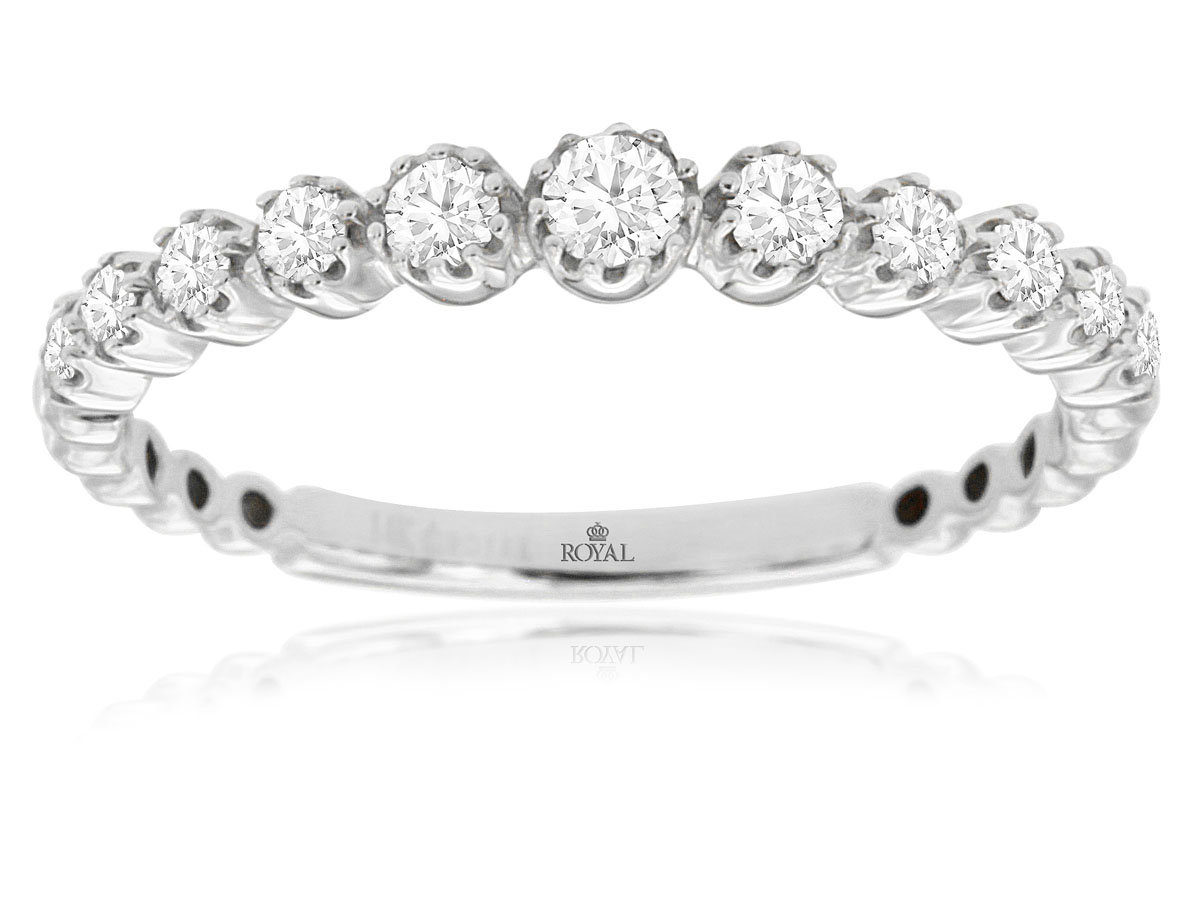 Round Graduating Diamond Bubble Wedding Band in 14k White Gold, 0.33cttw