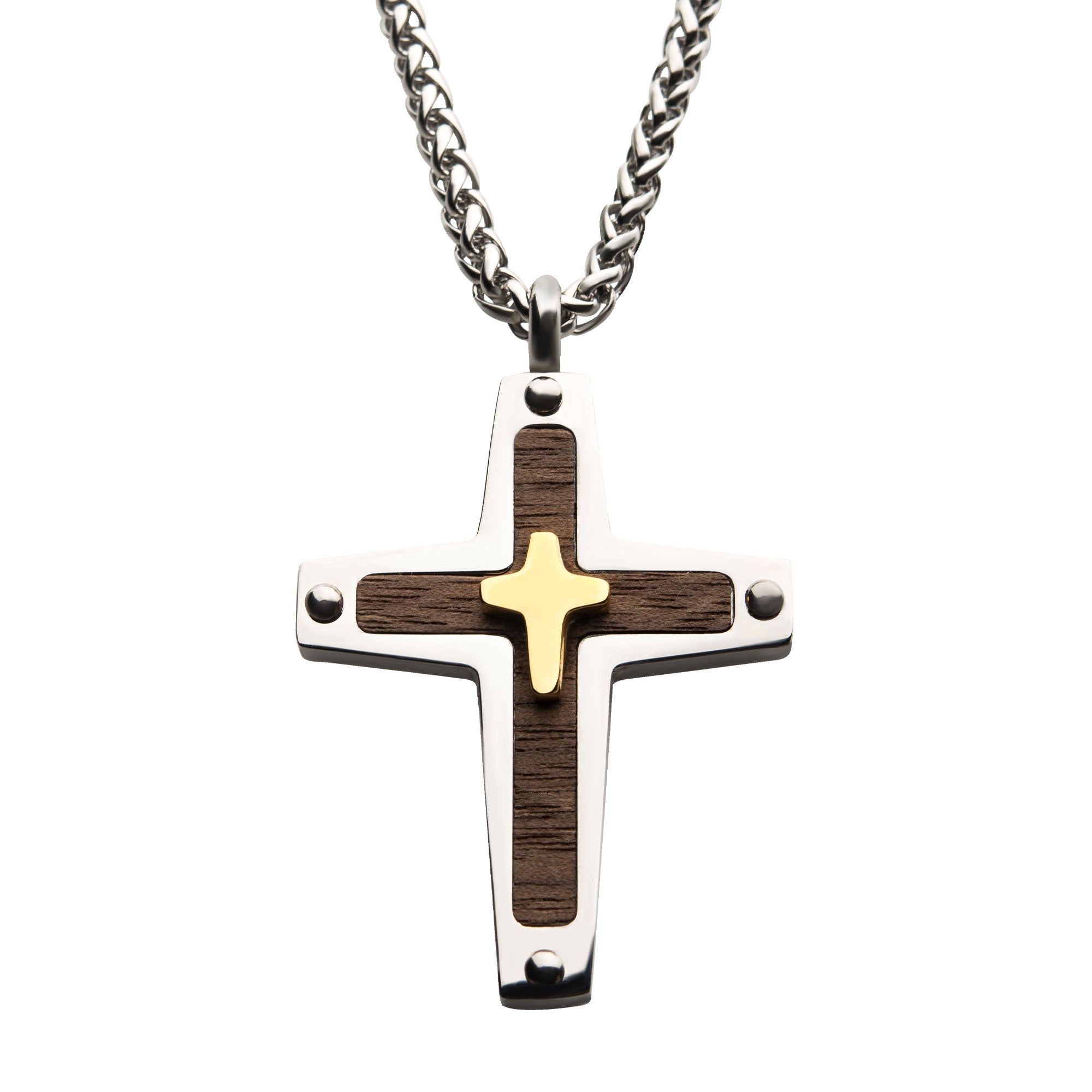 Metal crucifix olive wood cross necklace handmade in Nazareth For Men, –  NazarethFairTrade