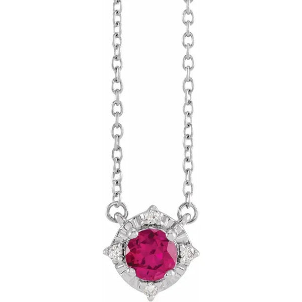 Lab Created Ruby Necklace with Diamond Halo - JusticeJewelers