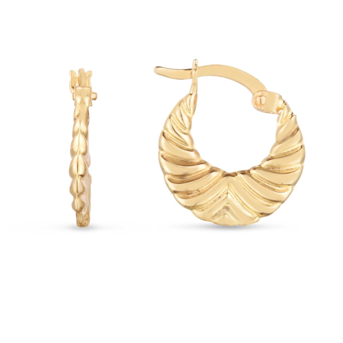 Graduated Curved Groove Hoop Earrings in 14k Yellow Gold