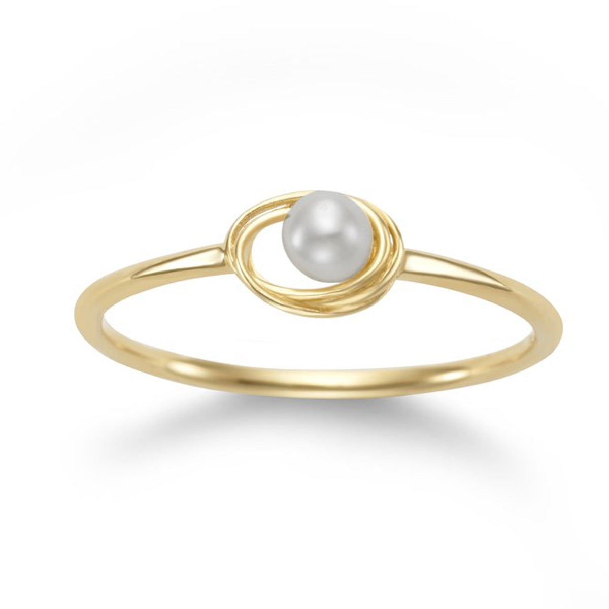 White Freshwater Pearl Woven Oval Halo Ring in Yellow Gold