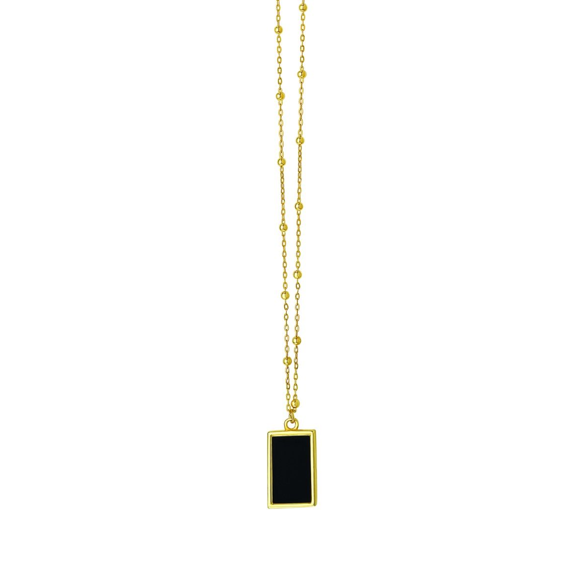 Rectangular Black Onyx Geometric Gem Pendant Necklace in 14k Yellow Gold