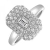 Opulent White Gold Bezel Set Emerald Cut Cushion Diamond Ring, 1.0cttw
