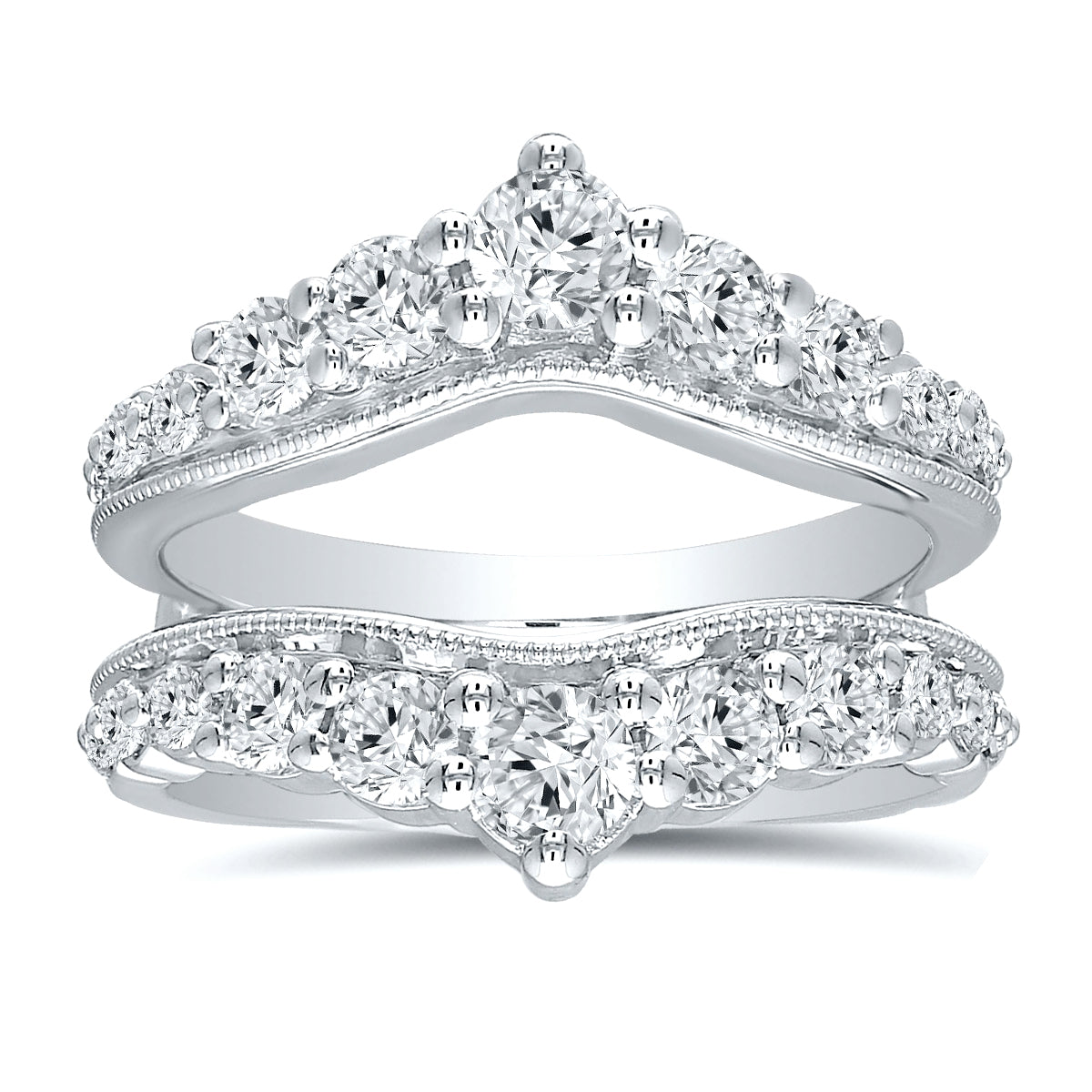 Diamond Tiara Engagement Ring Guard in 14k White Gold, 1.50cttw