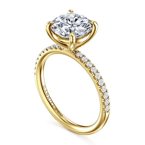 Twain Prong Set Round Diamond Pave Engagement Ring Setting in Yellow Gold, 0.20 cttw