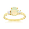 Three Stone Oval Ethiopian Opal and Round Diamond Ring in Yellow Gold