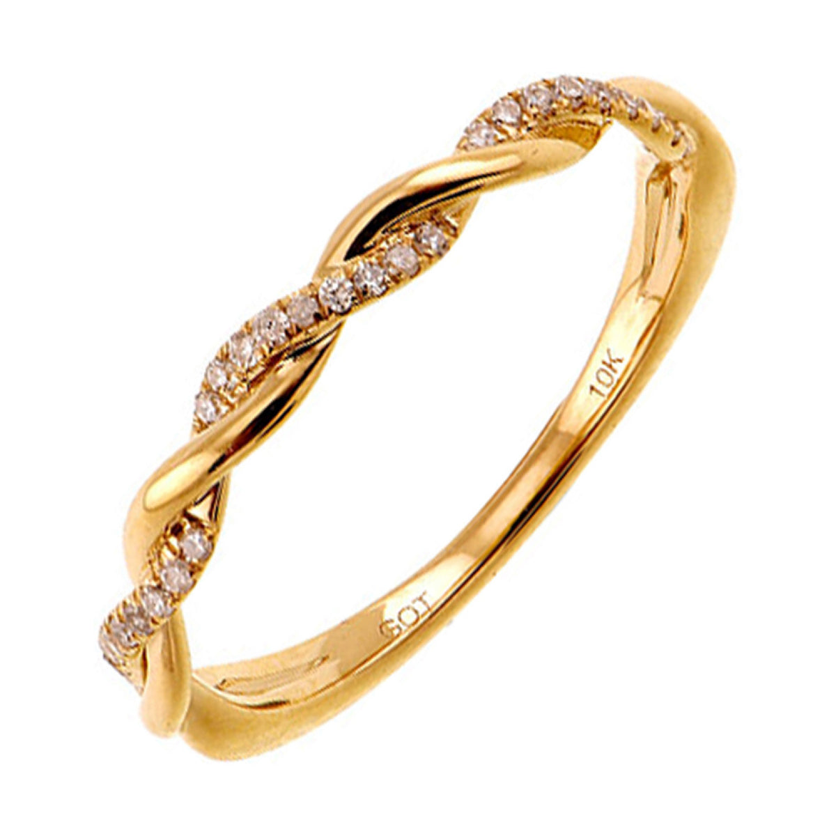 Woven Twist Yellow Gold Stackable Diamond Band, 0.05 cttw