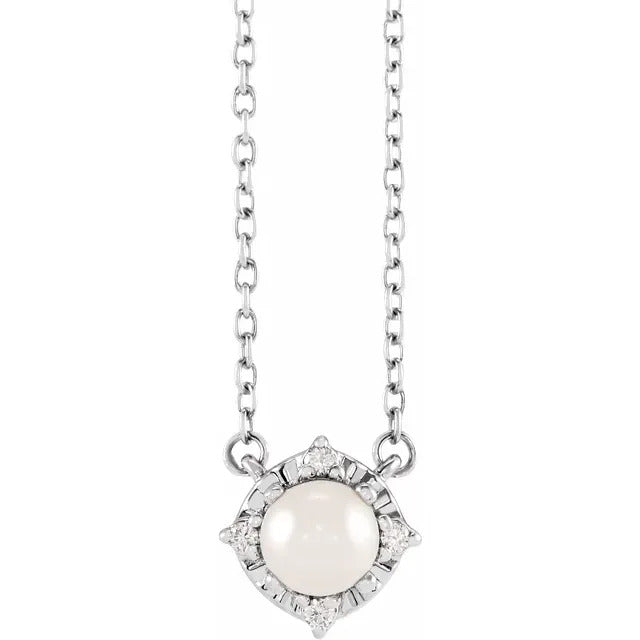 Freshwater Pearl Necklace with Diamond Halo