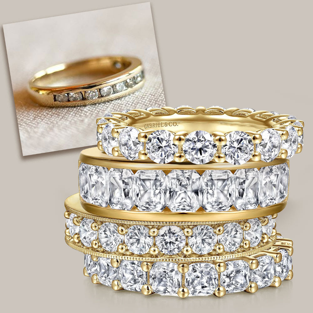 Stack of diamond wedding bands