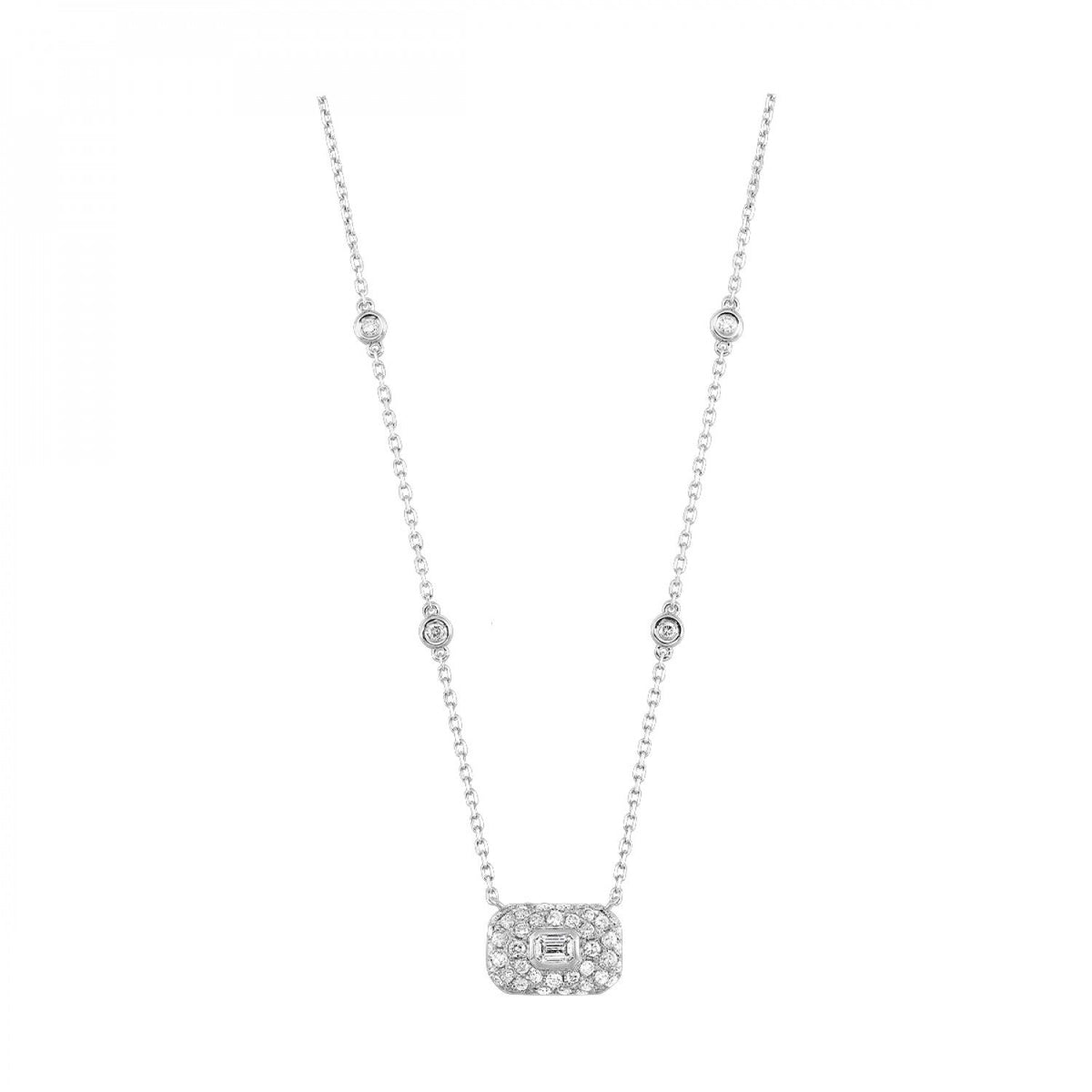 White Gold Diamond Stationary Cluster Pendant Necklace, 1.0 cttw