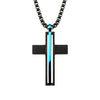Inox Cross Pendant with Blue Line