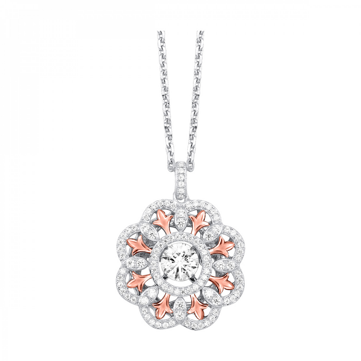 Flower Pendant in Sterling Silver with CZ