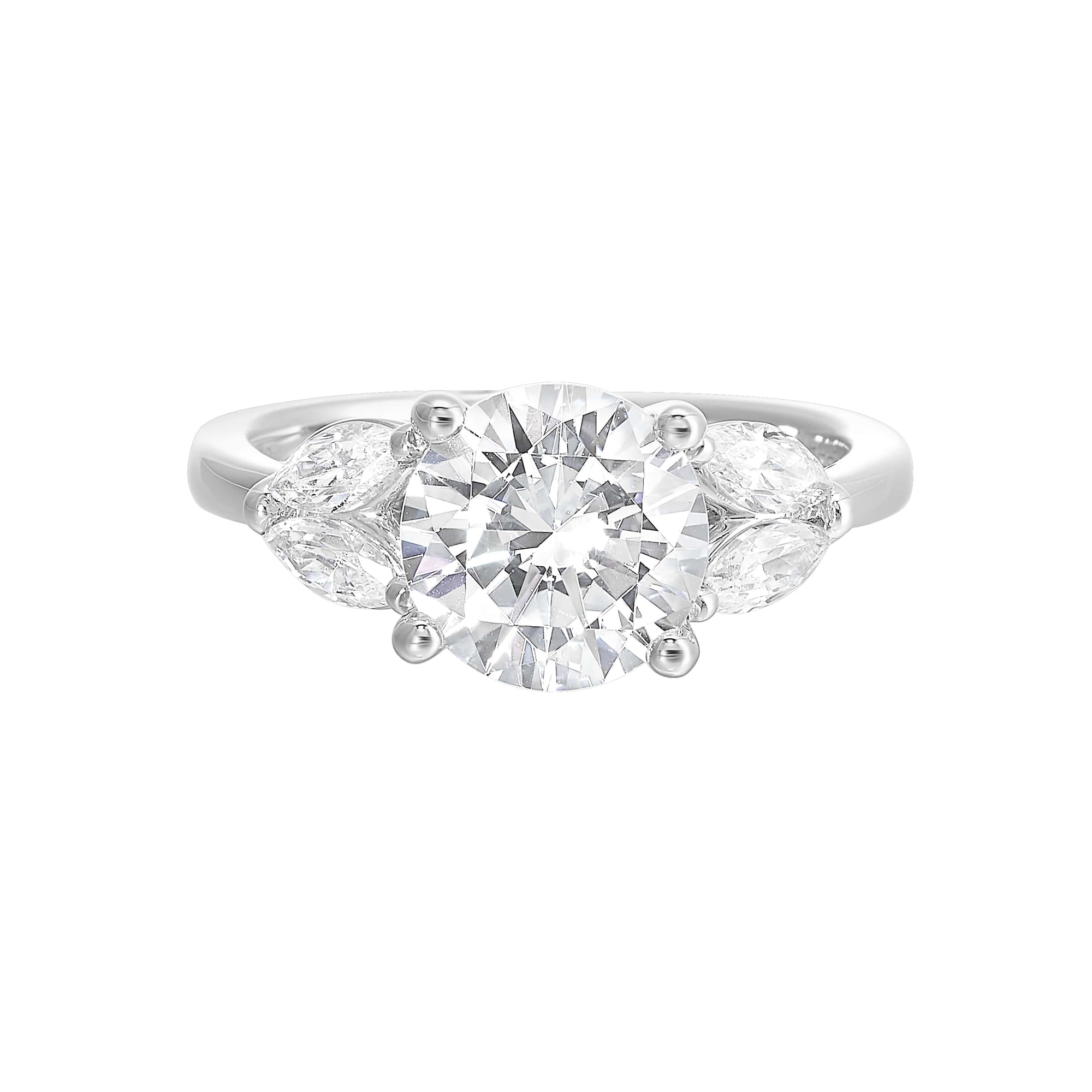 Round and Marquise Cut Lab-Created Diamond Engagement Ring in White Gold, 2.41 cttw