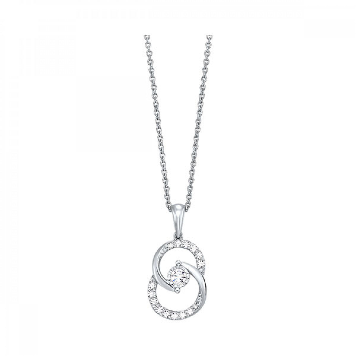 Diamond Double Circle Interlock Pendant Necklace set in White Gold, 0.25 cttw