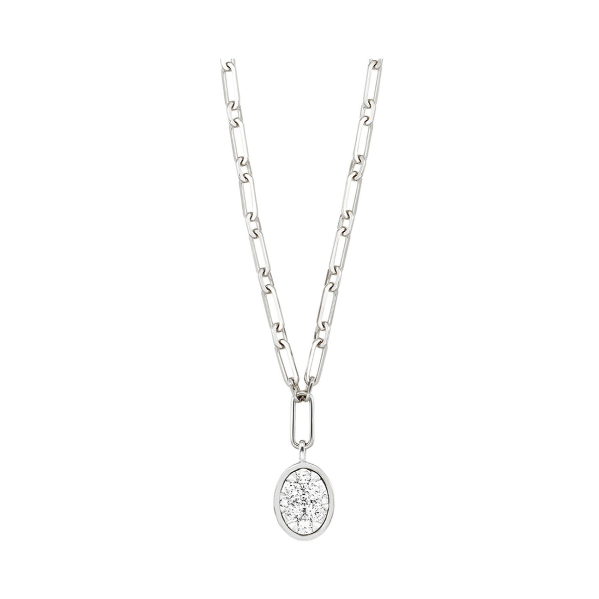 Diamond Paperclip Chain Necklace in White Gold