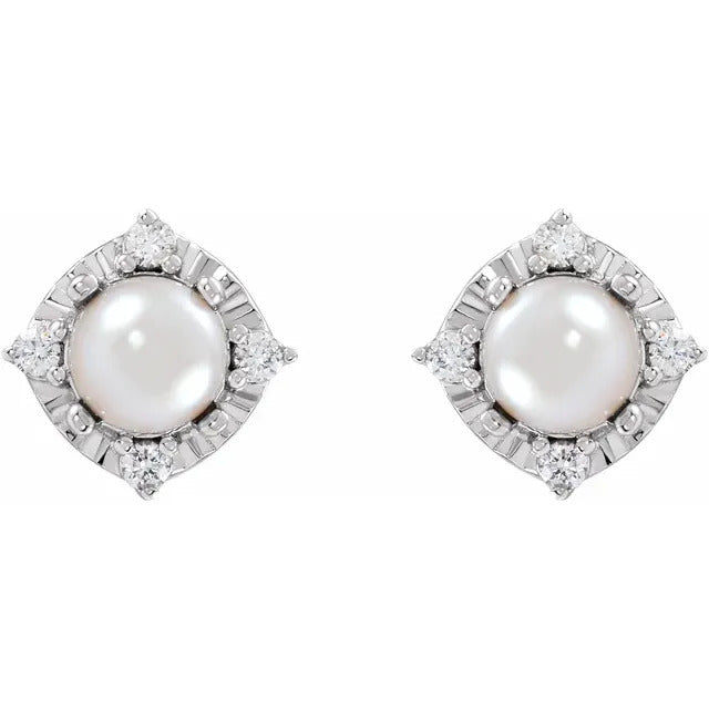 Freshwater Pearl Earrings with Diamonds