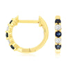 Natural Blue Sapphire and Diamond Huggie Hoop Earrings in Yellow Gold